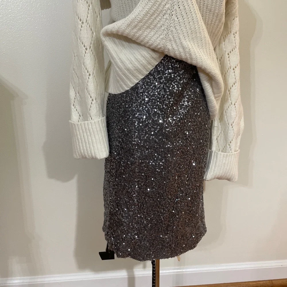 J.Crew silver pewter sequin holiday party dress pencil skirt 0 EUC rare
